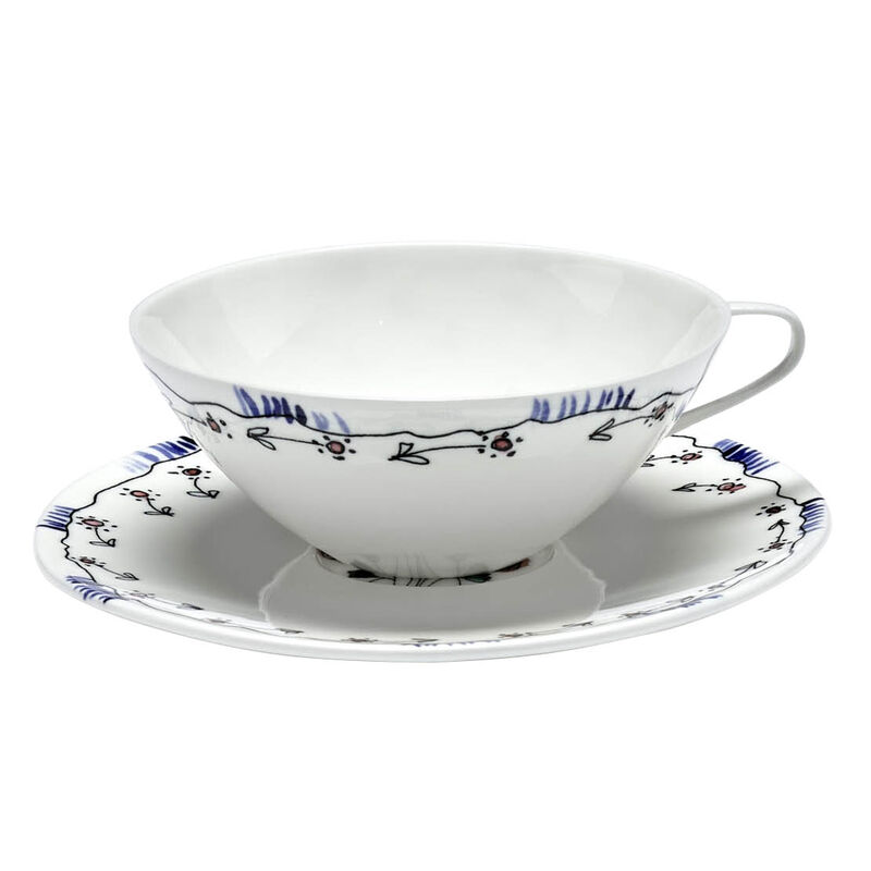 Marni Midnight Flowers Tea Cup & Saucer Set Of 2 - Anemone Milk image number 0